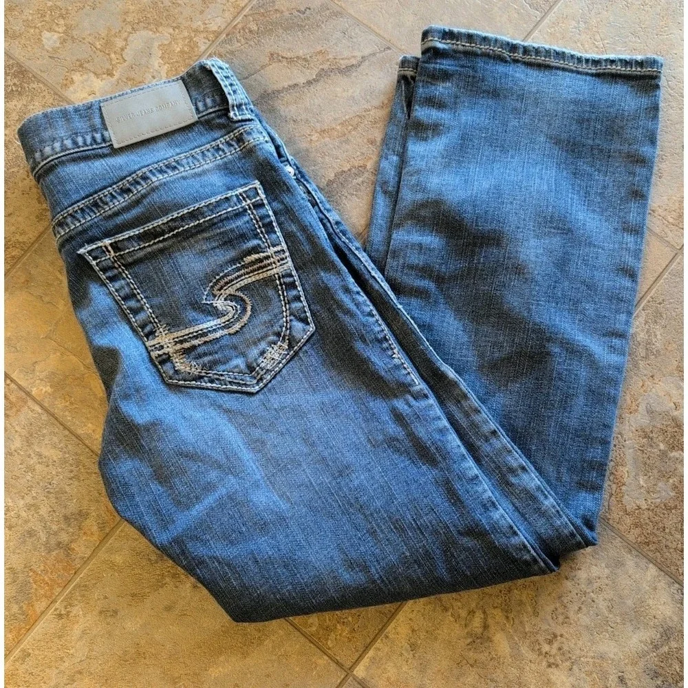 Silver Jeans Zac Mens 30x30 Relaxed Straight Leg Blue Denim Thick Stitch Stretch